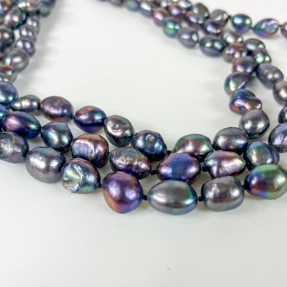 Long Peacock Baroque Pearl Knotted Necklace 31 Iridescent Multicolor Jewelry For - Picture 2 of 2